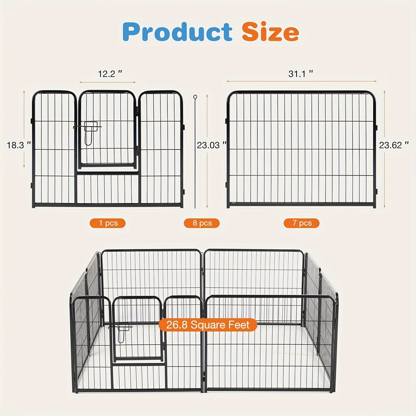 Pet Playpen Exercise Pen for Dogs 8 or 16 Panel Modular Indoor Outdoor Dog Fence – 24 32 40 Inch Height Options for Small Medium Large Dogs