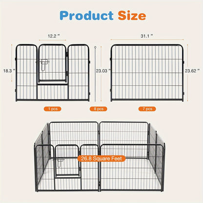 Pet Playpen Exercise Pen for Dogs 8 or 16 Panel Modular Indoor Outdoor Dog Fence – 24 32 40 Inch Height Options for Small Medium Large Dogs