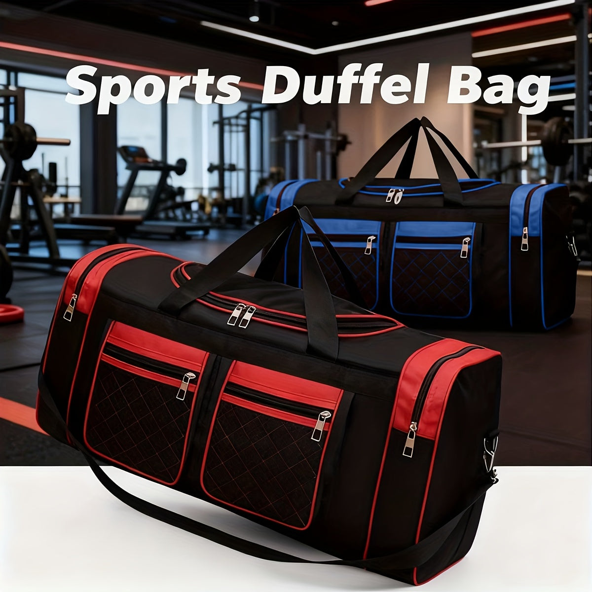 Gym Duffel Bag Large Capacity Travel Bag for Men Women Heavy Duty Polyester Multi Pocket Adjustable Shoulder Strap Zipper Closure