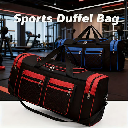 Gym Duffel Bag Large Capacity Travel Bag for Men Women Heavy Duty Polyester Multi Pocket Adjustable Shoulder Strap Zipper Closure