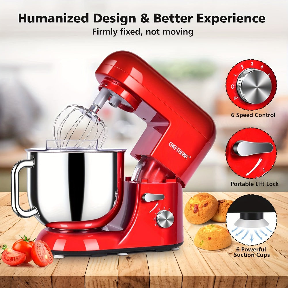 Electric Stand Mixer 7QT 650W, CHEFTRONIC Tilt-Head Dough Mixer with 6 Speeds, Dough Hook, Whisk & Beaters