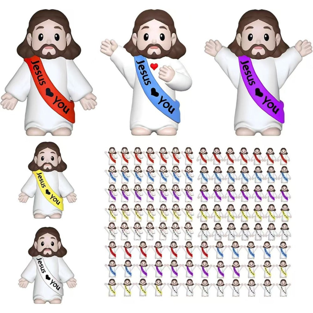 100pcs Mini Jesus Statue Party Favors – Religious Baptism First Communion VBS Crafts Gift Random Color