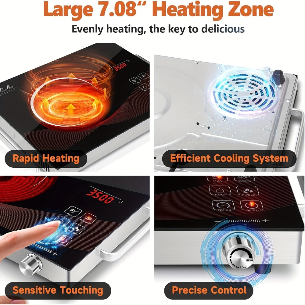 Portable Electric Induction Cooktop 2200W Ceramic Infrared Hot Plate with Adjustable Temperature & Dual Touch Rotation Control