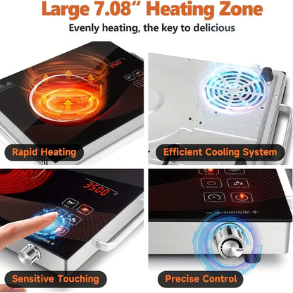 Portable Electric Induction Cooktop 2200W Ceramic Infrared Hot Plate with Adjustable Temperature & Dual Touch Rotation Control