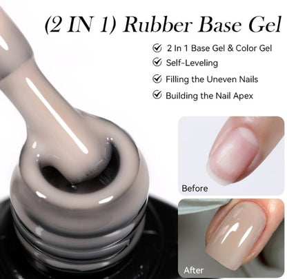 Rubber Base Gel Polish Set 6pcs Nude Pink 2-in-1 Builder Base Coat – Self-Leveling Soak Off UV LED Semi-Permanent Long-Lasting Gel Manicure