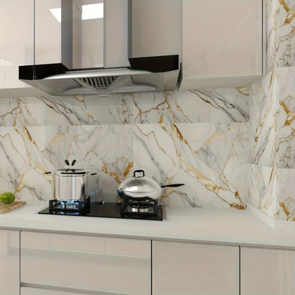 Peel and Stick Wall Tiles 50/100pcs – PVC Marble Self-Adhesive Vinyl Panels for Bathroom Shower Kitchen Living Room TV Backdrop