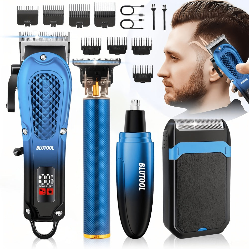 Electric Hair Trimmer & Beard Shaver Set for Men - Professional Rechargeable Hair Clipper with LED Display