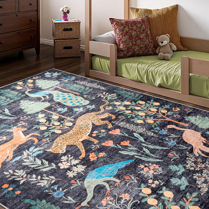 Area Rug 8x10 Floral, Forest and Geometric Print Collection with Six Machine-Washable Options