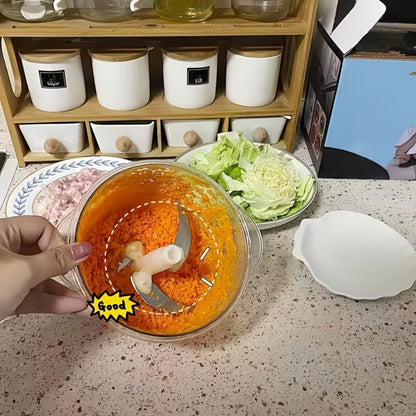 Manual Food Chopper 2L Pull Cord Vegetable Chopper Onion Mincer Garlic Press Meat Grinder for Home Cooking, Dining and Outdoor Meals
