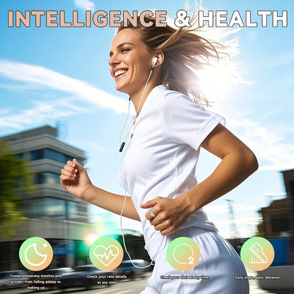 Smart Ring Health & Fitness Tracker Titanium – IP68 Waterproof, Sleep Heart Rate Step Calorie Stress Monitor, BLE 5.3 Magnetic Charging