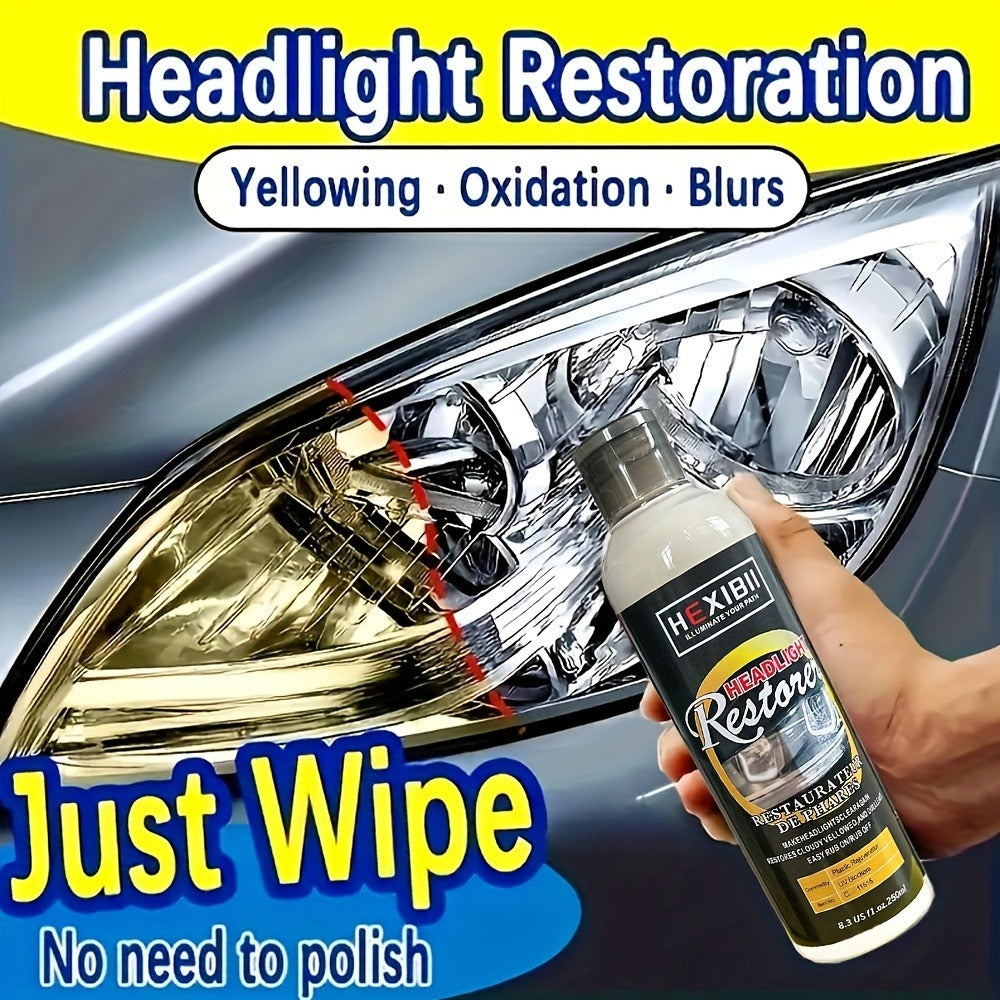 Car Headlight Restoration Fluid 8.5oz – Removes Yellowing, Oxidation & Haze | Crystal Coating Refurbishment Agent for Plastic Headlamp