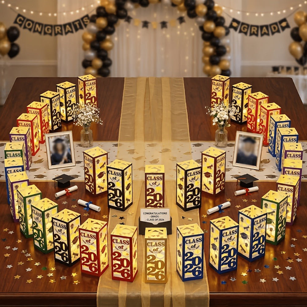 Graduation Centerpiece Set 6pcs Class of 2026 – Decorative Lantern Box Table Decorations for High School & College Graduation Party