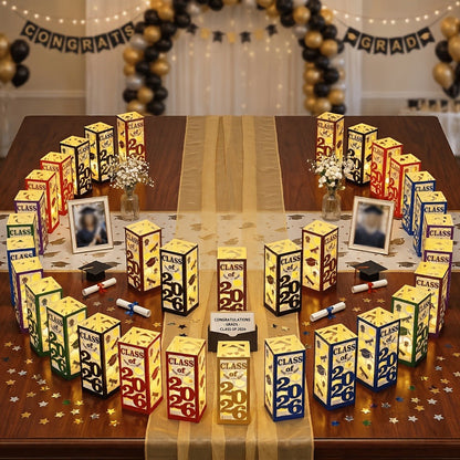 Graduation Centerpiece Set 6pcs Class of 2026 – Decorative Lantern Box Table Decorations for High School & College Graduation Party