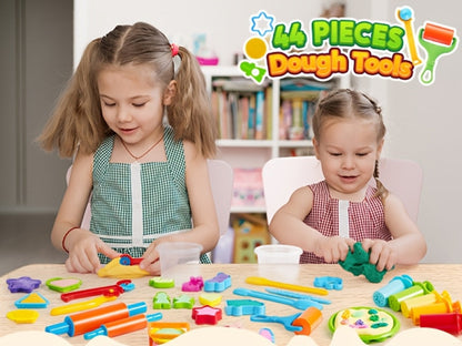 44-Piece Kids Clay Tools Set with Molds, Rolling Pins & Cutters, Dough Accessories for Toddlers & Preschoolers