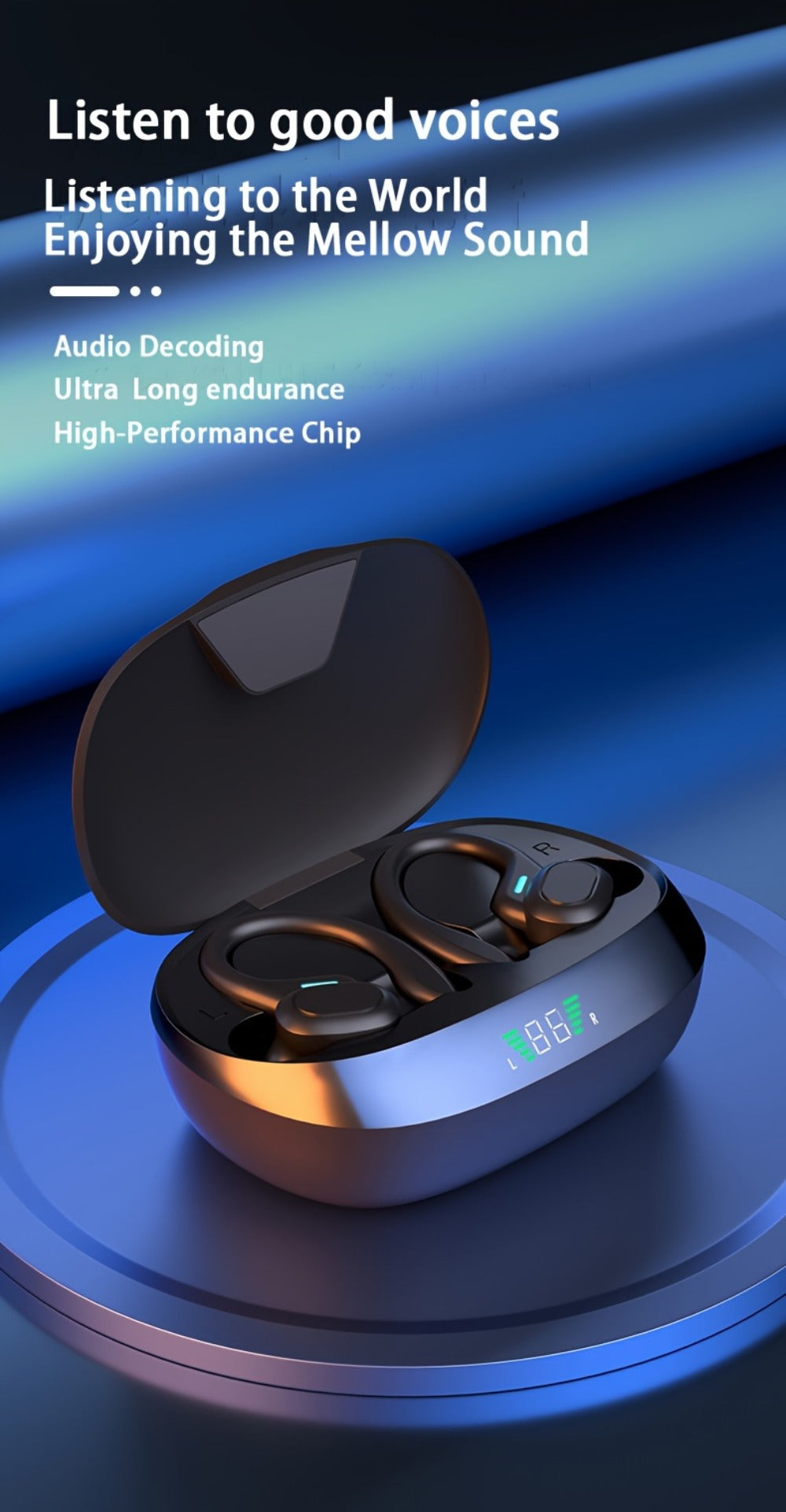 Wireless Earbuds Bluetooth 5.4 Open-Ear Sport Hooks with LED Charging Case in Black or Pale Red