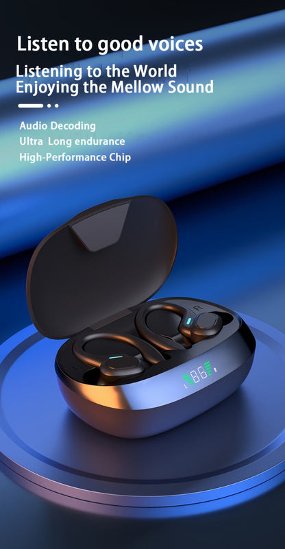 Wireless Earbuds Bluetooth 5.4 Open-Ear Sport Hooks with LED Charging Case in Black or Pale Red