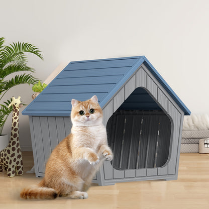 Outdoor Cat House XL Resin Weatherproof Cat Shelter with Raised Floor Indoor Outdoor Small Animal Enclosure Easy Assembly Cat Play Cage