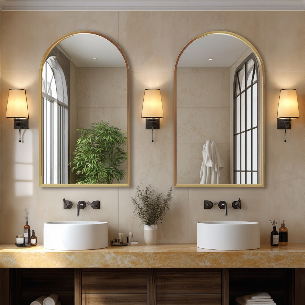 Arched Rectangle Metal Wall Mirror in Black or Gold with Seven Size Options up to 31 x 32 Inches
