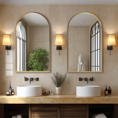 Arched Rectangle Metal Wall Mirror in Black or Gold with Seven Size Options up to 31 x 32 Inches