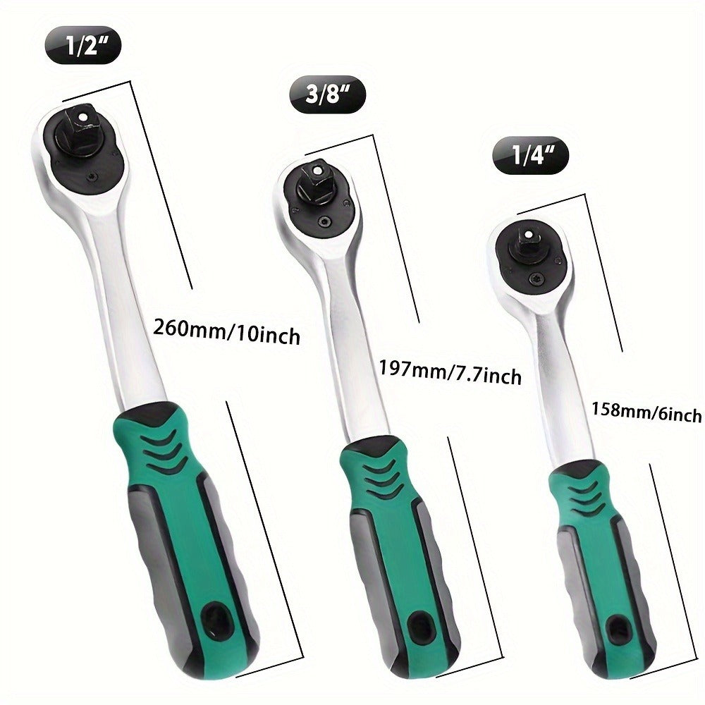 Three-Piece Ratchet Handle Set with 1/4, 3/8 and 1/2-Inch Drives, 72- or 24-Tooth Options Pictured