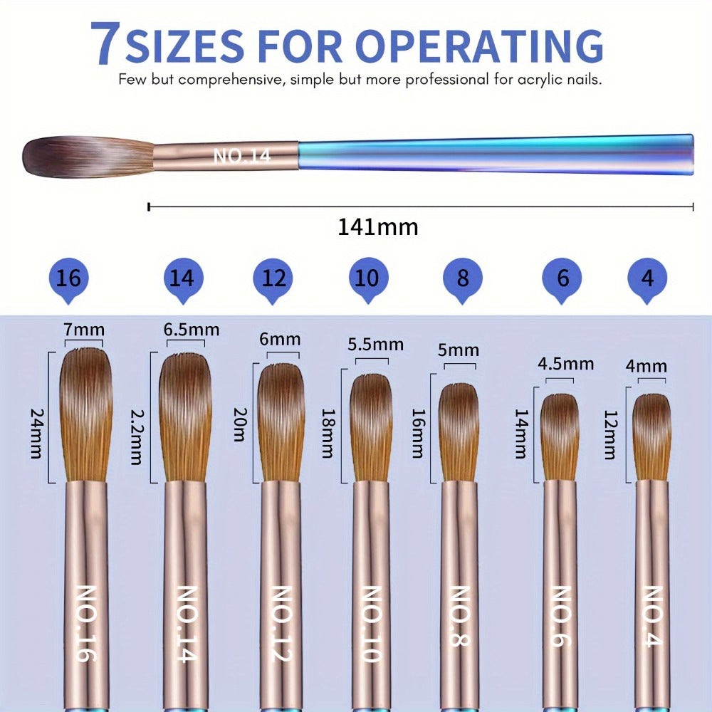 Nail Art Brush Set 7Pcs Aurora Blue Handle – Professional Acrylic Gel UV Nail Painting Brushes for Sculpting Dotting Liner Drawing