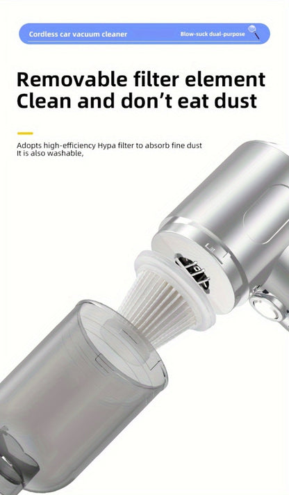 Handheld Vacuum Cleaner with Cordless T-Handle Design, Wet Pickup, Three Nozzles and USB Charging