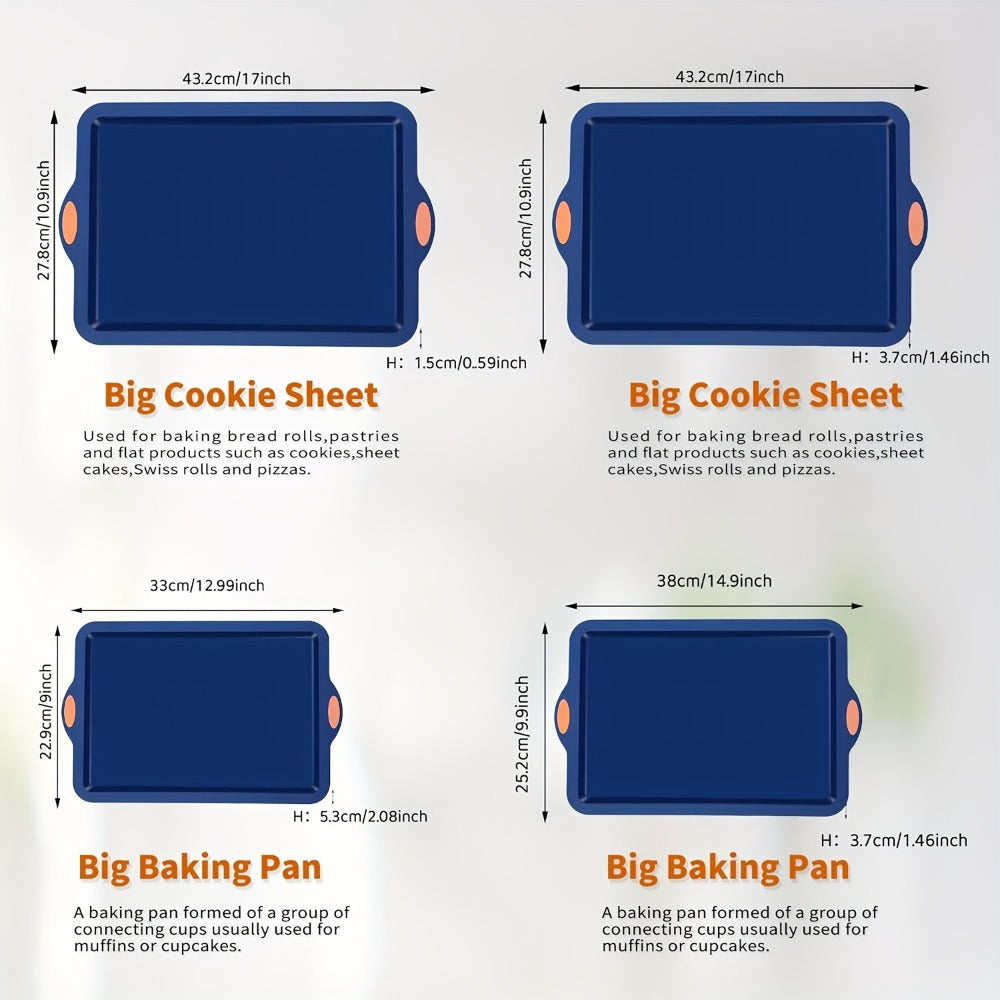 Silicone Baking Pans Set 4-Piece, Nonstick Bakeware with Metal Reinforced Frame, Includes Baking Sheet