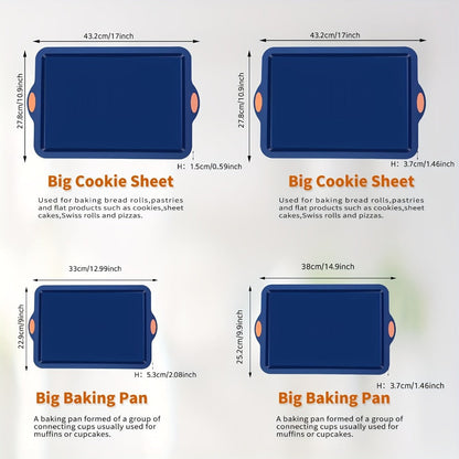 Silicone Baking Pans Set 4-Piece, Nonstick Bakeware with Metal Reinforced Frame, Includes Baking Sheet