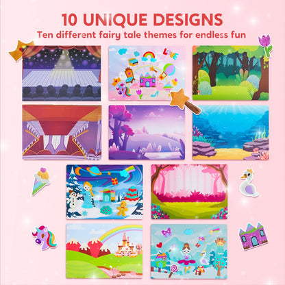 Foil Art Kit for Girls 10 Canvases 120 Colorful Foil Sheets 140+ Foam Stickers, Mess-Free Glue-Free Unicorn Princess Fairy Craft