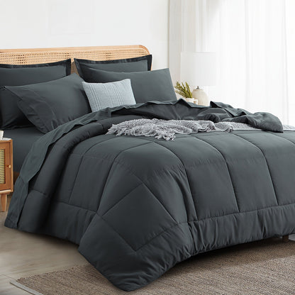 7 Piece Comforter Set Luxury Soft Fluffy Bedding All Season Bed in a Bag with Comforter Fitted Sheet Flat Sheet Pillowcases Hypoallergenic