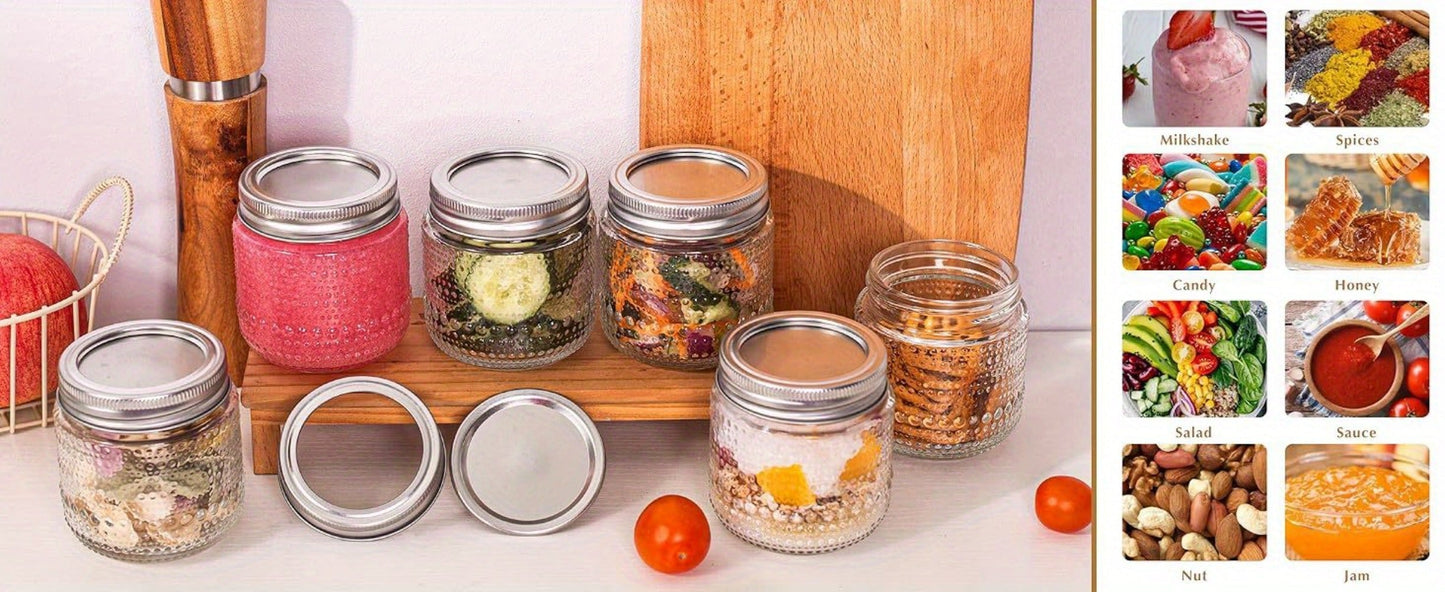 Mason Jars 8oz with Lids 12 Pack, Clear Glass Canning Jars with Silver Metal Lids, Food-Grade for Storing
