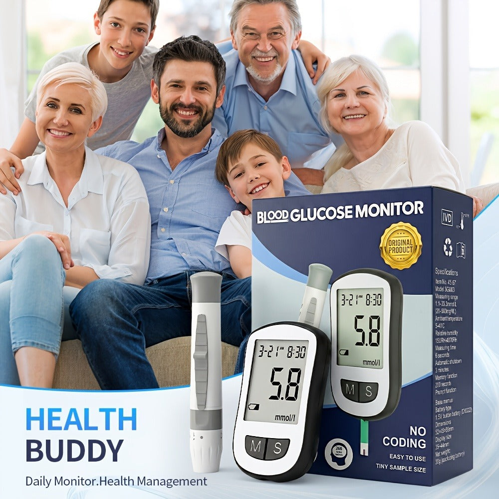Blood Glucose Monitor Kit with 50 Test Strips & 50 Lancets - High Precision Glucometer Set for Home & Travel Diabetes Testing
