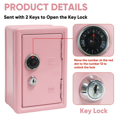 Metal Coin Bank Safe with Key and Combination Lock – Secure Steel Money Box with Removable Drawer, Coin Slot & Cash Storage for Home Office