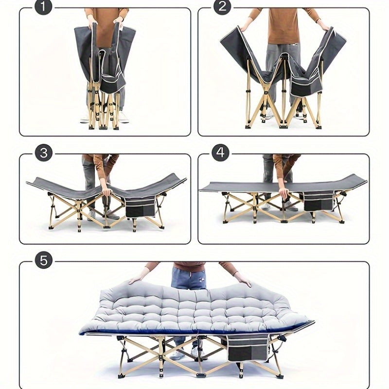 Folding Camping Bed with Carry Bag and No-Pad or Mattress Checkout Options Labeled 450, 500 or 600 lb