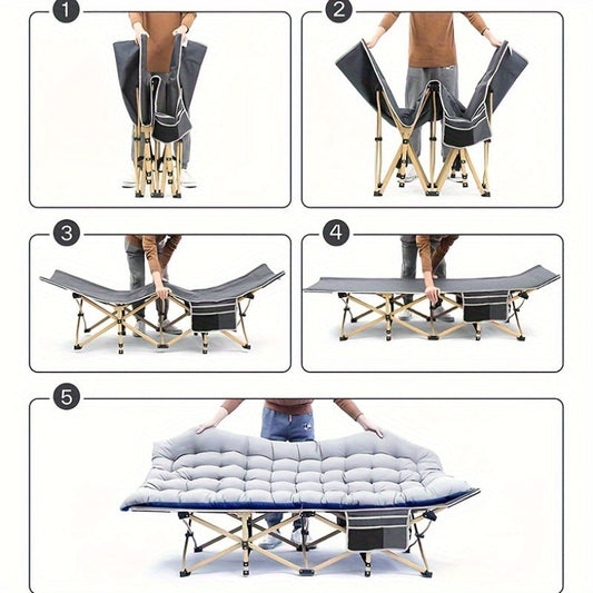 Folding Camping Bed with Carry Bag and No-Pad or Mattress Checkout Options Labeled 450, 500 or 600 lb