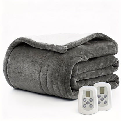 Dual Control Electric Heated Blanket with 10 Heat Levels - Auto Shutoff, Overheat Protection, Fast Heating