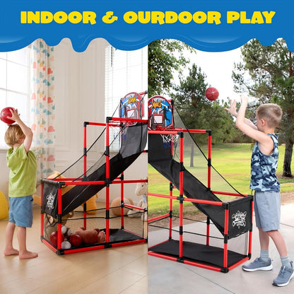 Kids Adjustable Basketball Hoop Set Arcade-Style Stand 4 Balls Air Pump with the Listed Color, Size or Set Options for Everyday Use
