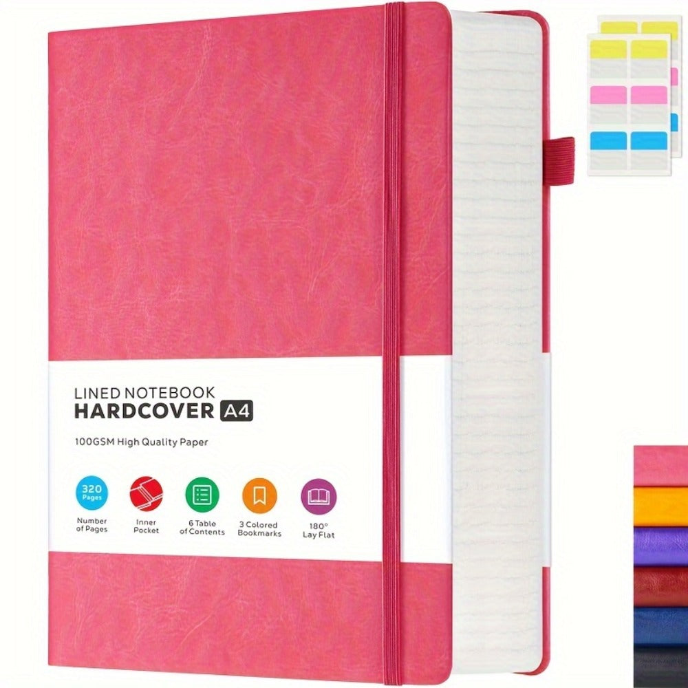 A4 Hardcover Lined Journal Notebook 320 Pages, Faux Leather College Ruled Notebook with 100GSM Thick Pages