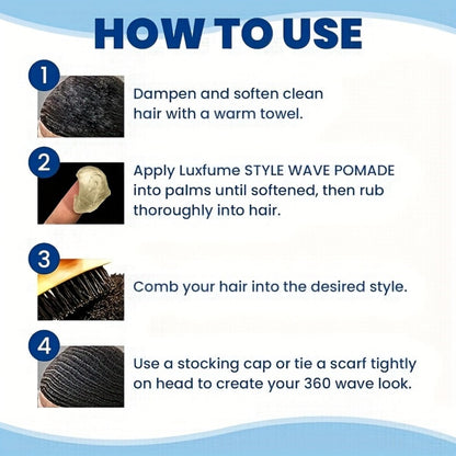 Wave Pomade Strong Hold & Edge Control 3.18oz 2-Pack – Luxfume Non-Greasy Hair Styling Cream with Natural Botanical Extracts, 360 Waves