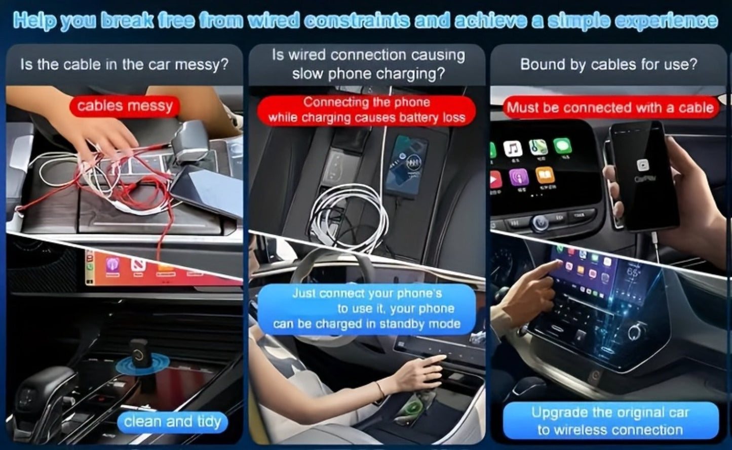 Mini Wired-to-Wireless CarPlay Adapter with USB-A Plug and USB-C Adapter in USB Set Pictured
