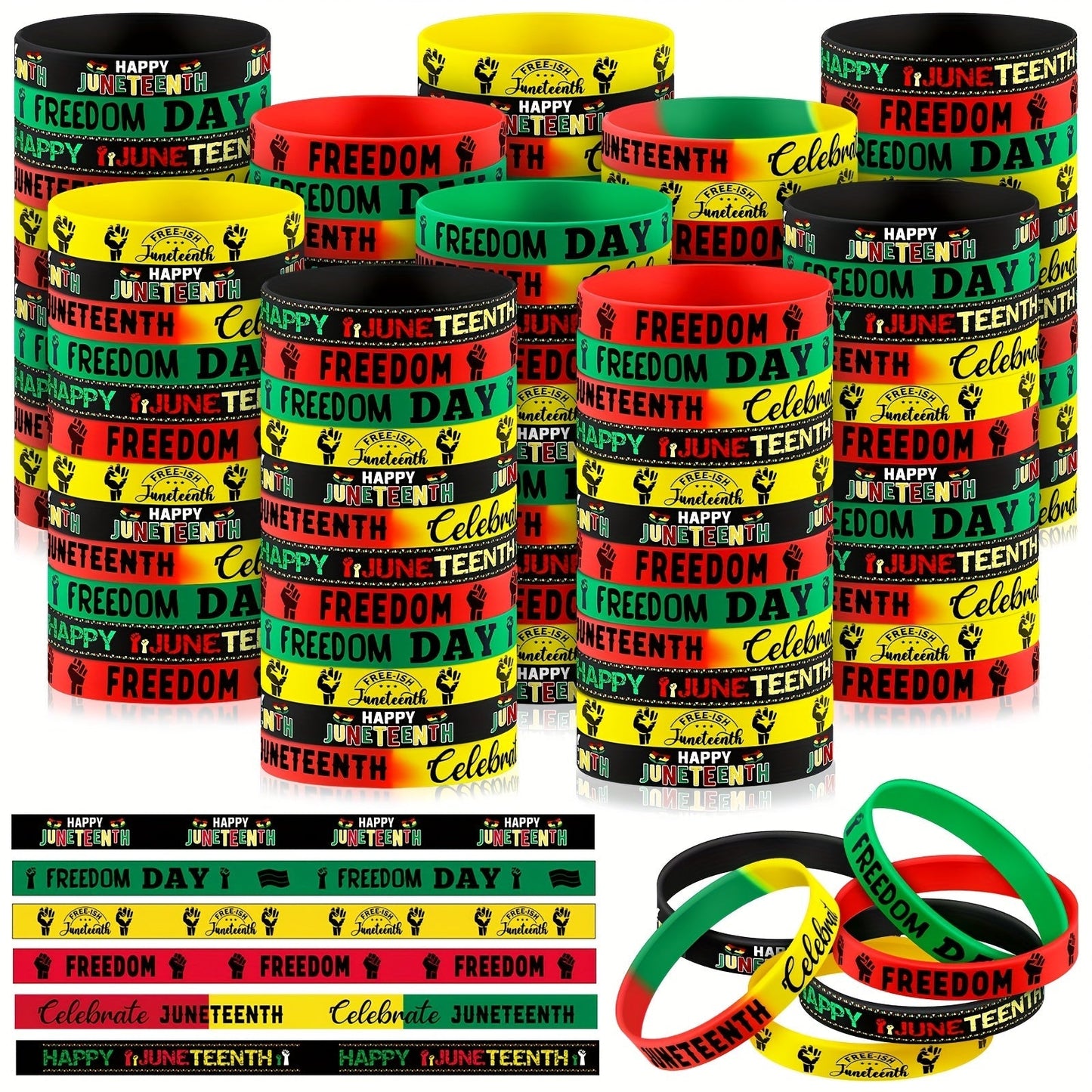 Juneteenth Bracelets Bulk 120pcs 1865 Black Freedom Day Wristbands Happy Juneteenth Party Favors Black American Independence Bracelets