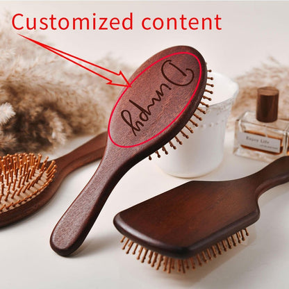 Personalized Engraved Wooden Hairbrush Custom Curly Styling Brush Square Oval Shape Gift, for Home, Travel and Salon Hair Styling