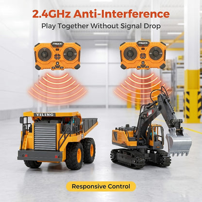 RC Engineering Vehicle Set 11-Channel 2.4GHz, 2-in-1 & 4-in-1 Remote Control Excavator Dump Truck Bulldozer
