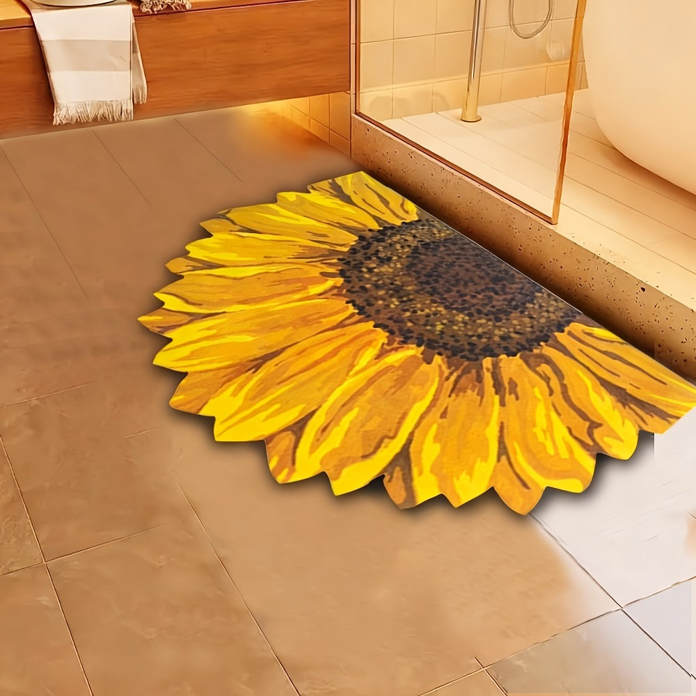 Sunflower Floral Bathroom Mat Super Bath Rug Diatom Mud Shower Mat Easy Clean Rubber Backed Floor Mat for Tub Shower Home Decor