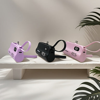 5000mAh Capsule-Style Power Bank with 22.5W Marking, Hidden Stand, Digital Display and USB Cable