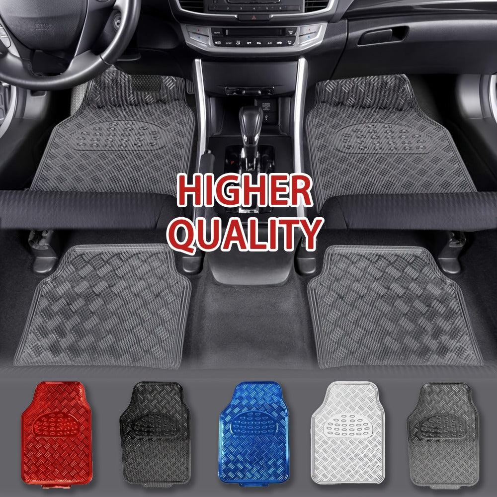 Molded Car Floor Mats, Four-Piece Front and Rear Set in Seven Solid and Carbon-Look Color Options