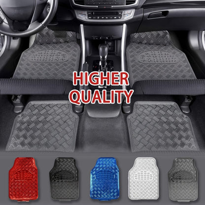 Molded Car Floor Mats, Four-Piece Front and Rear Set in Seven Solid and Carbon-Look Color Options