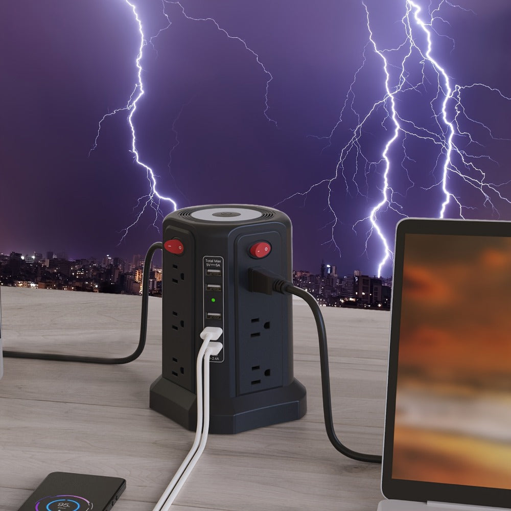 Surge Protector Power Strip Tower with 12 AC Outlets 5 USB Ports 8.8FT Extension Cord Night Light for an Everyday Personal Care Routine