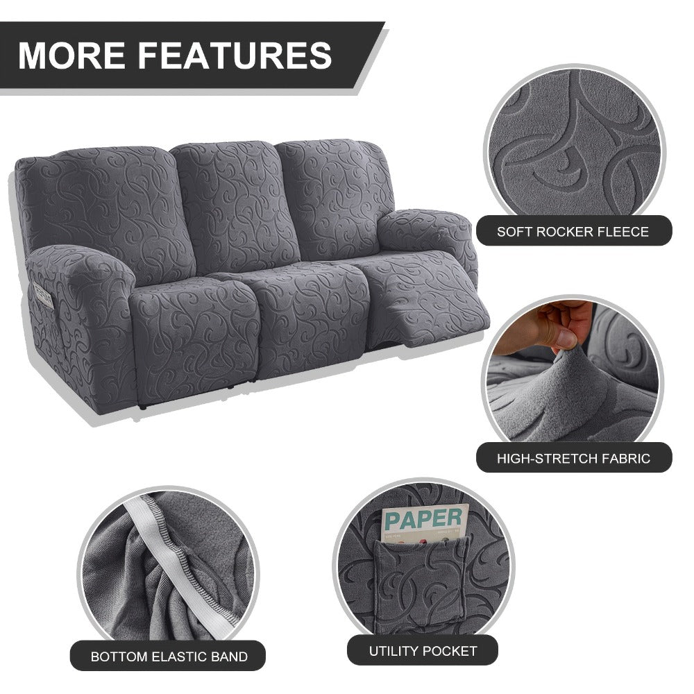 Recliner Slipcover, One-Piece Hooked Chenille Stretch Cover for Three-Seat Sofa in Three Colors