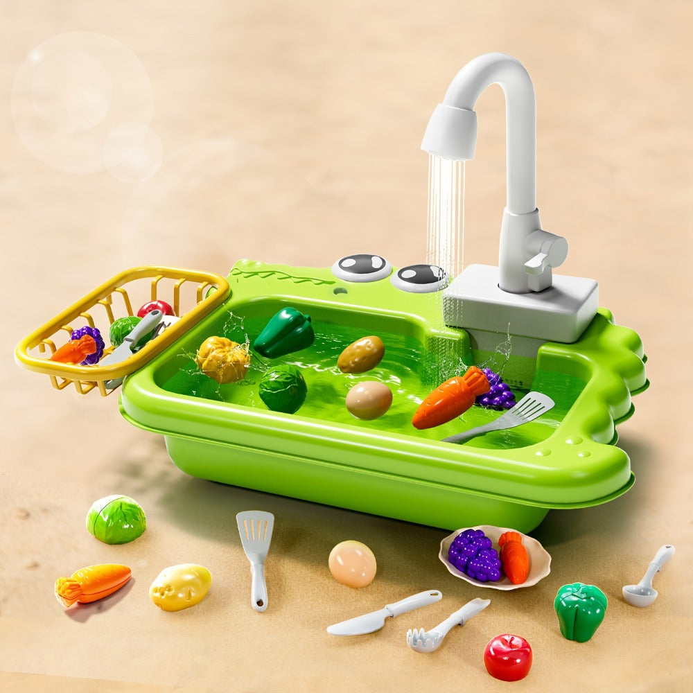 Kids Play Sink Toy with Running Water, Water Cycle System Pretend Play Dishwasher Kitchen Sink for Toddlers Boys & Girls
